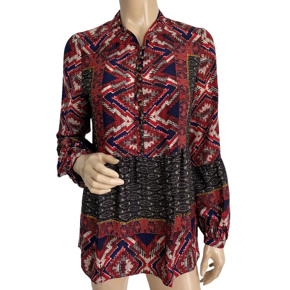 Anthropologie Konrad & Joseph Boho Geometric Peasant Blouse Red Small